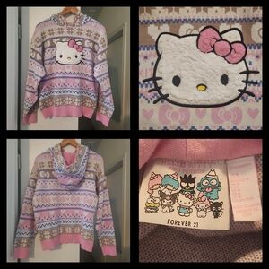 Hello Kitty Forever 21  Faux Fur Pullover Hoodie Medium Pink White Brown Blue